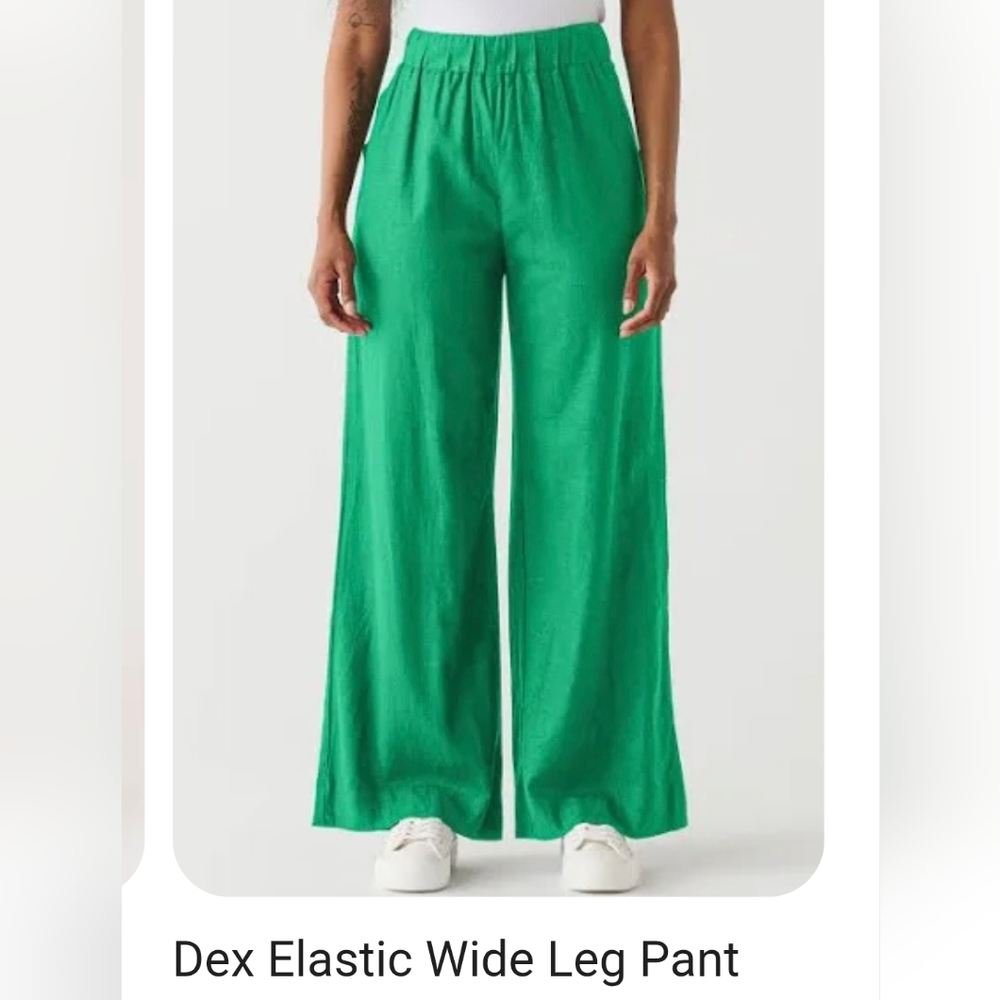 Dex Wide Leg Green Pants with Elastic Waist Size Medium Linen